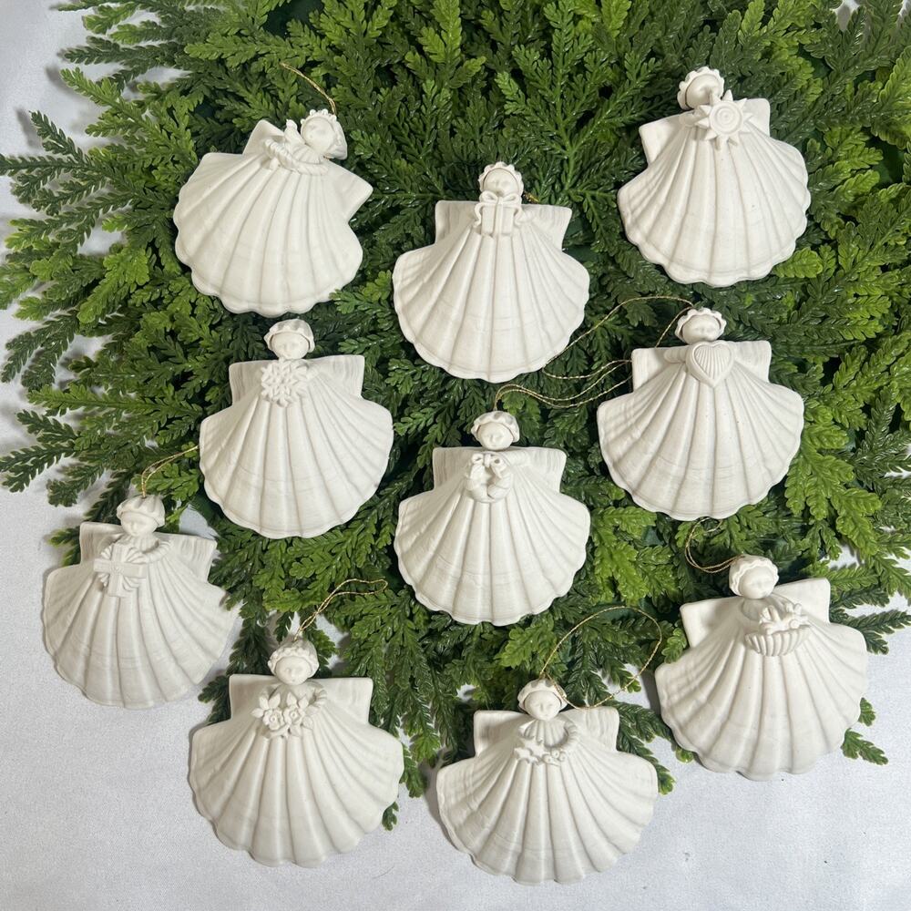 Vintage Margaret Furlong 3" Angel Shell Christmas Ornaments Lot of 10 1980s-2000